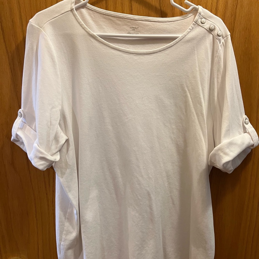 Cj banks 2X Solid White scoop neck stretch cuffed short sleeve top